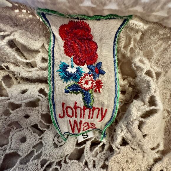 Johnny Was Embroidered Eyelet Lace Dress Pale Grey Cottage S - Picture 8 of 13